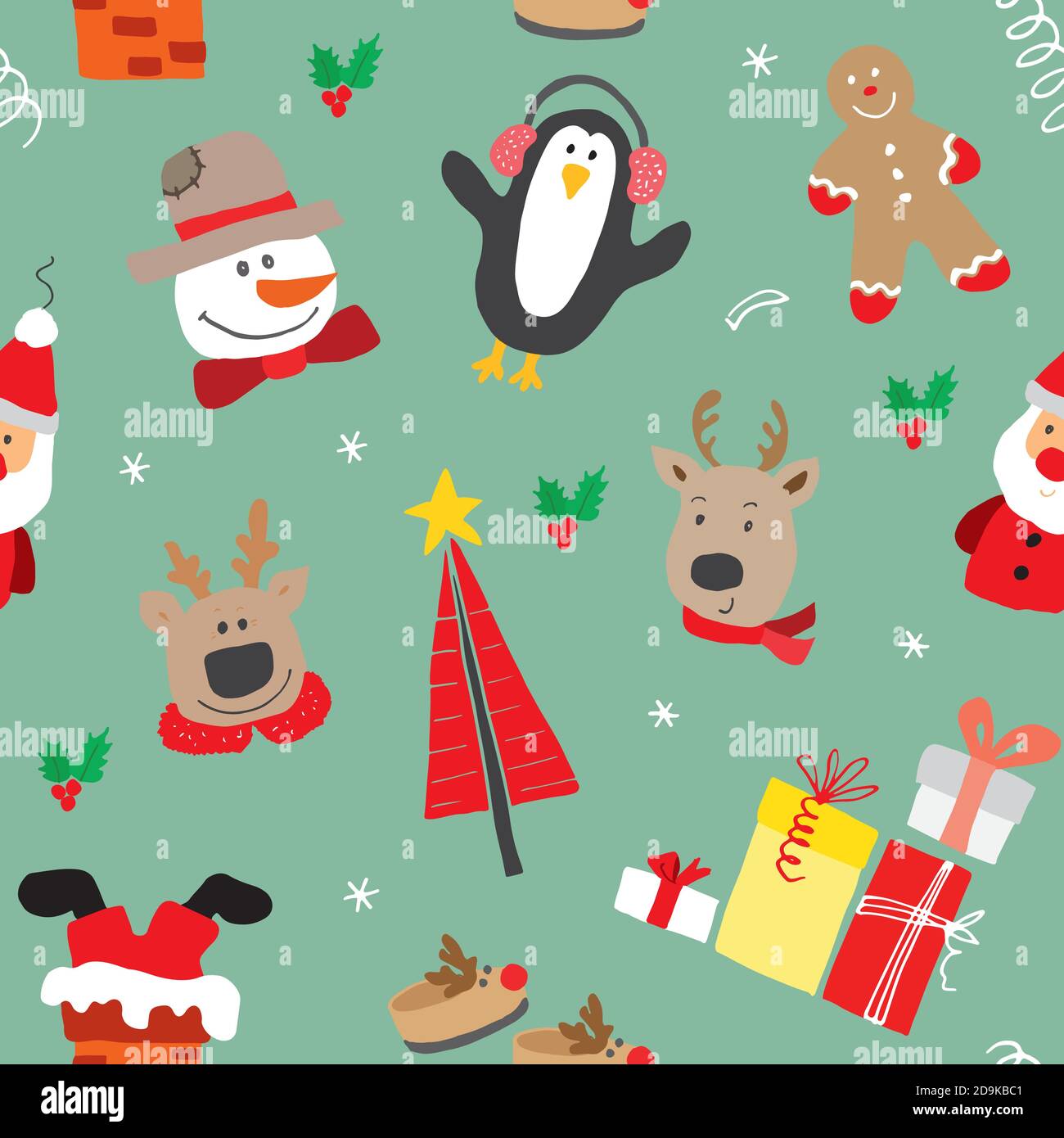 New Year and Christmas seamless pattern, hand drawn doodles Seamless ...
