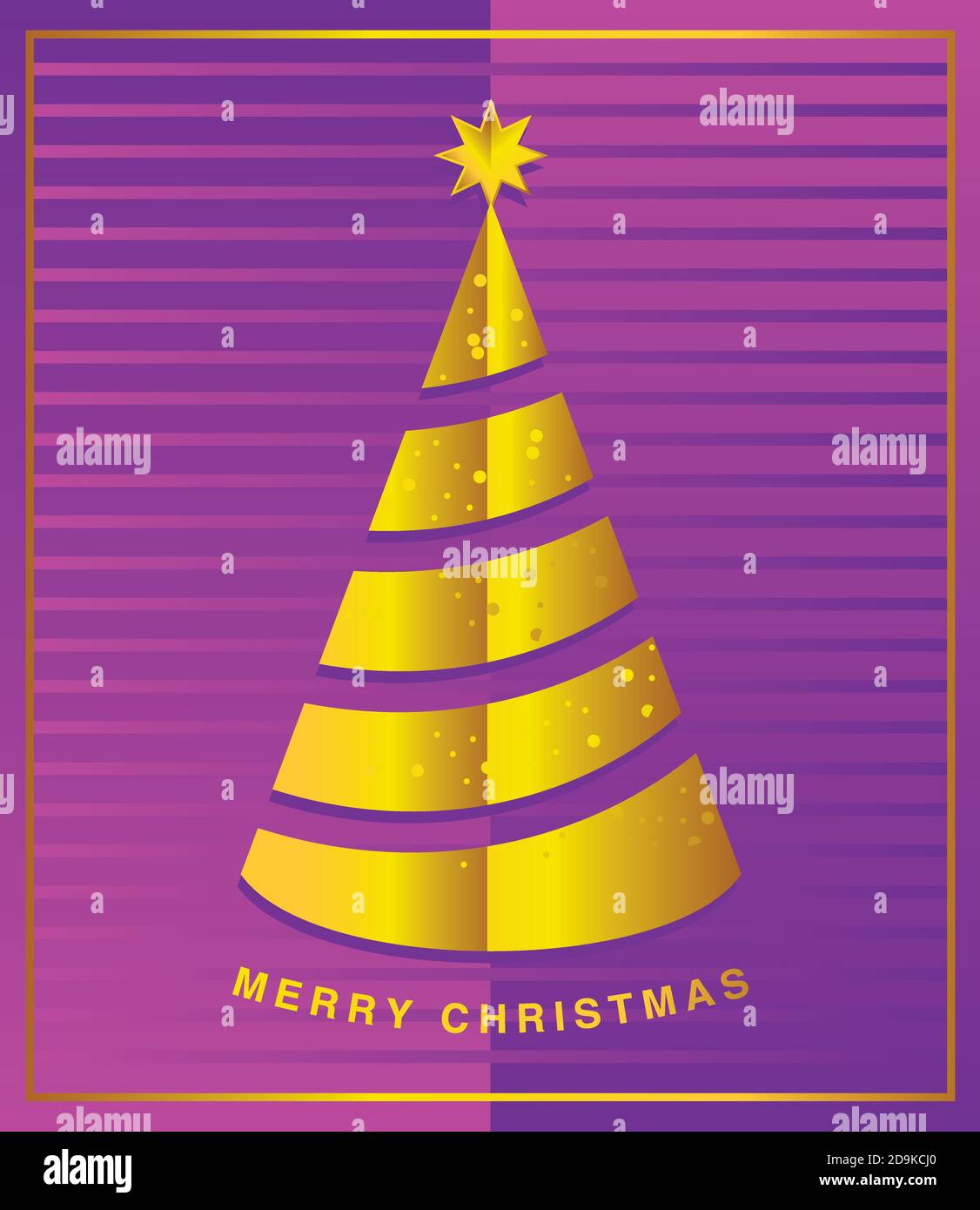 merry christmas, golden tree with star, paper cut style vector ...