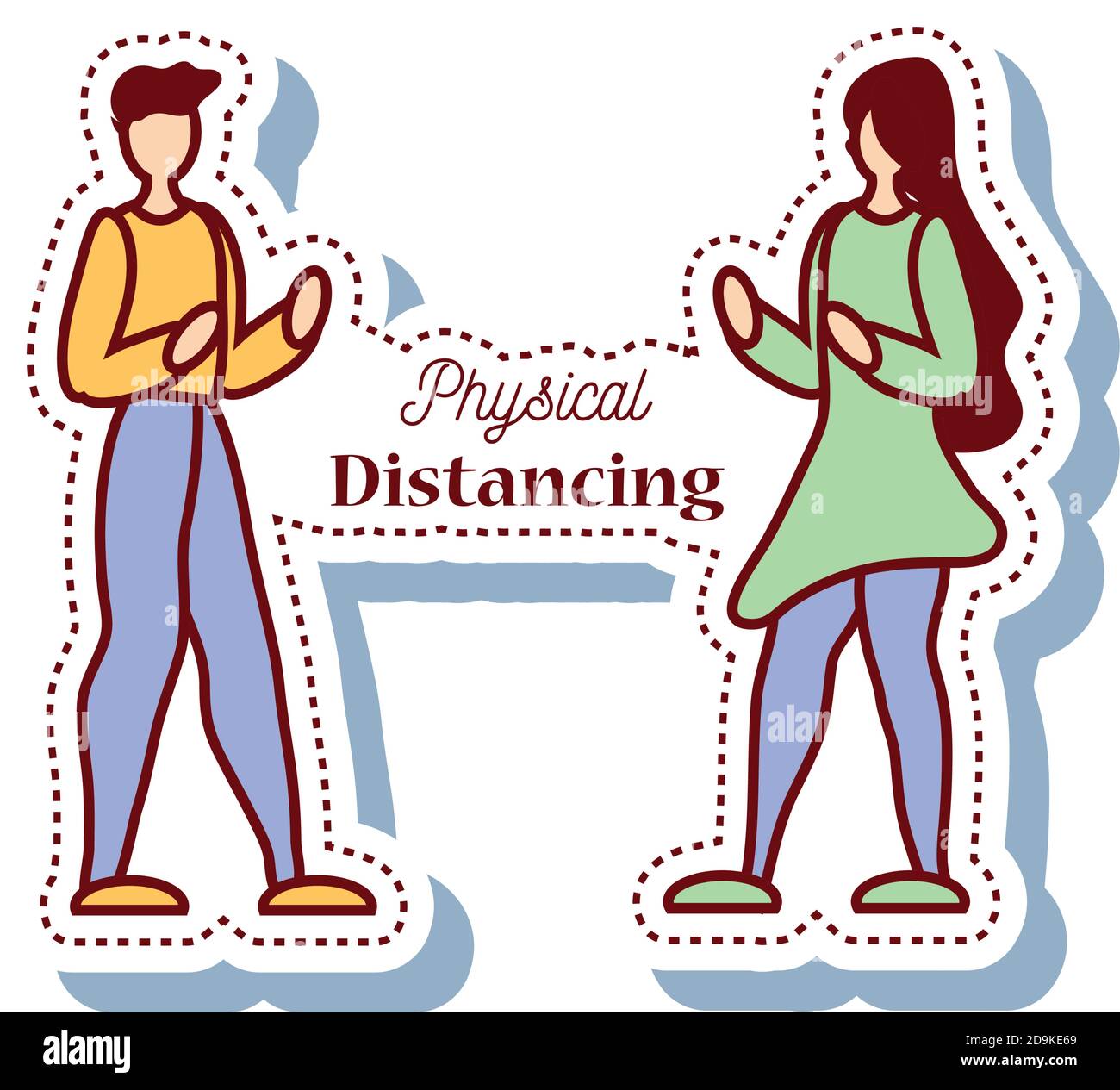 coronavirus covid 19, physiscal distancing vector illustration sticker ...