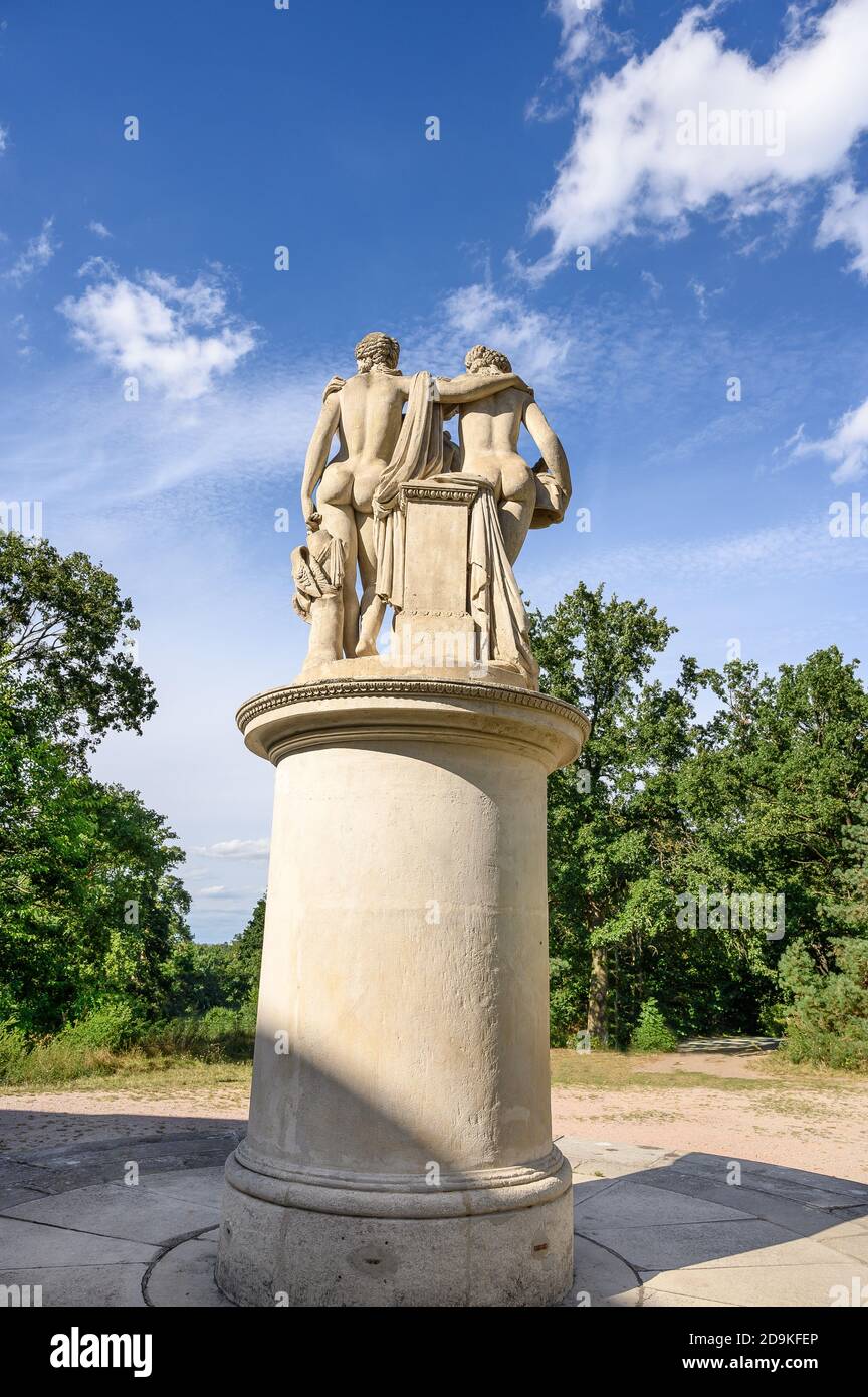Sculpture of Three Graces in Temple statue in the Lednice-Valtice Area in South Moravia (Czech Republic) Stock Photo