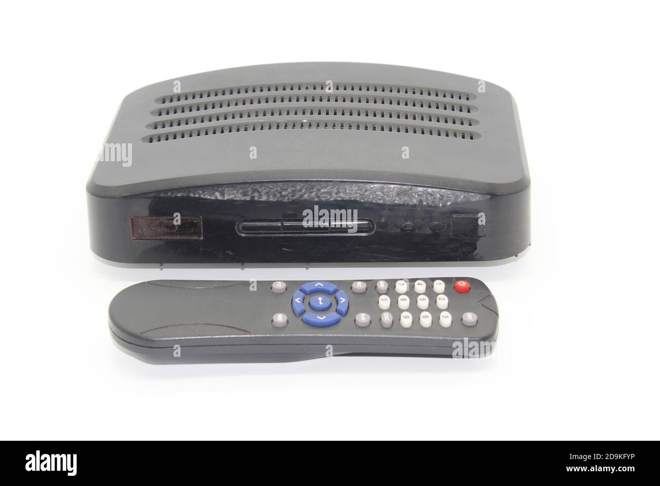 tv set top box isolated on white background with selective focus Stock