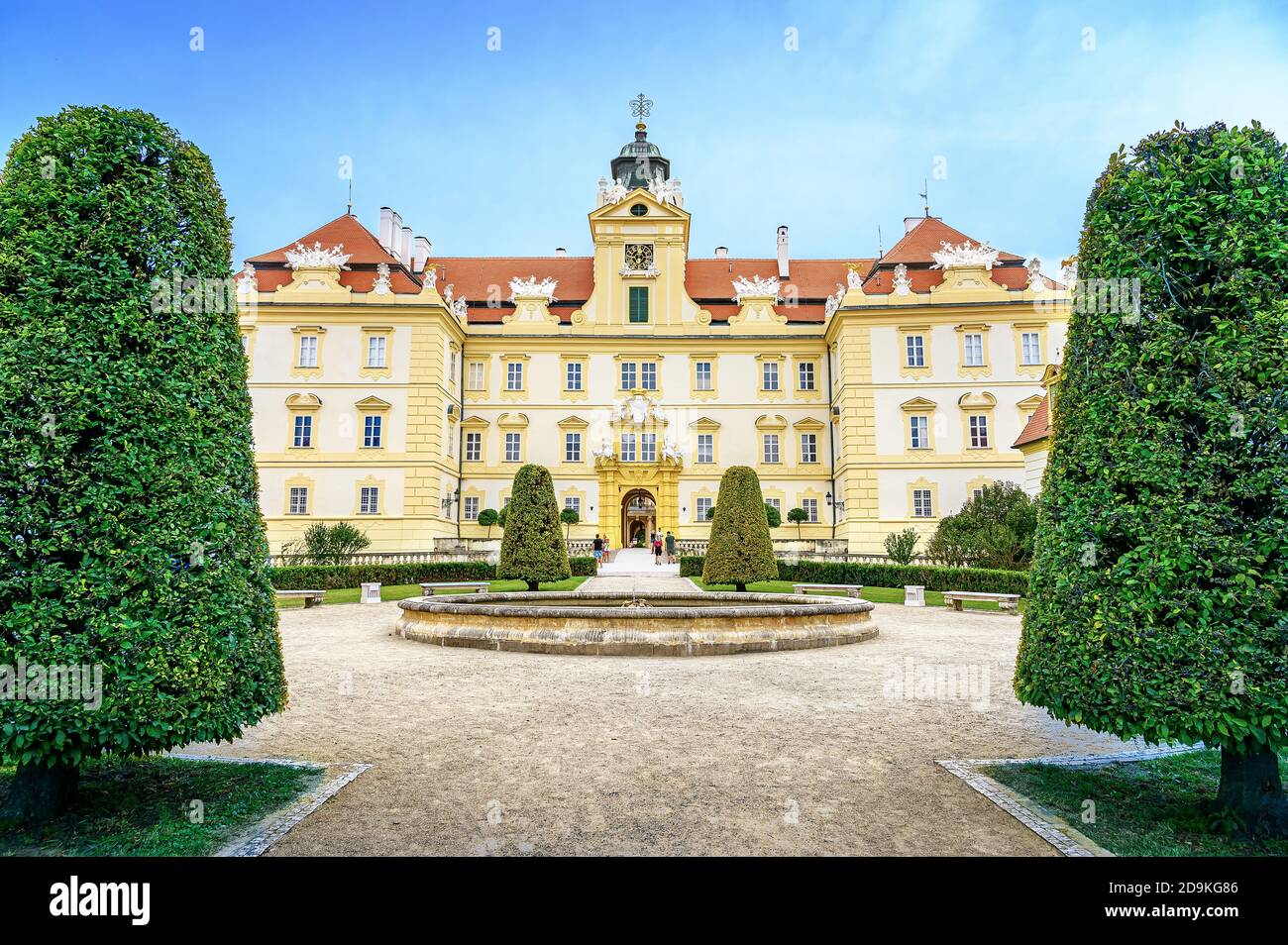 View of small garden in front of Valtice castle, UNESCO (Czech Republic) Stock Photo
