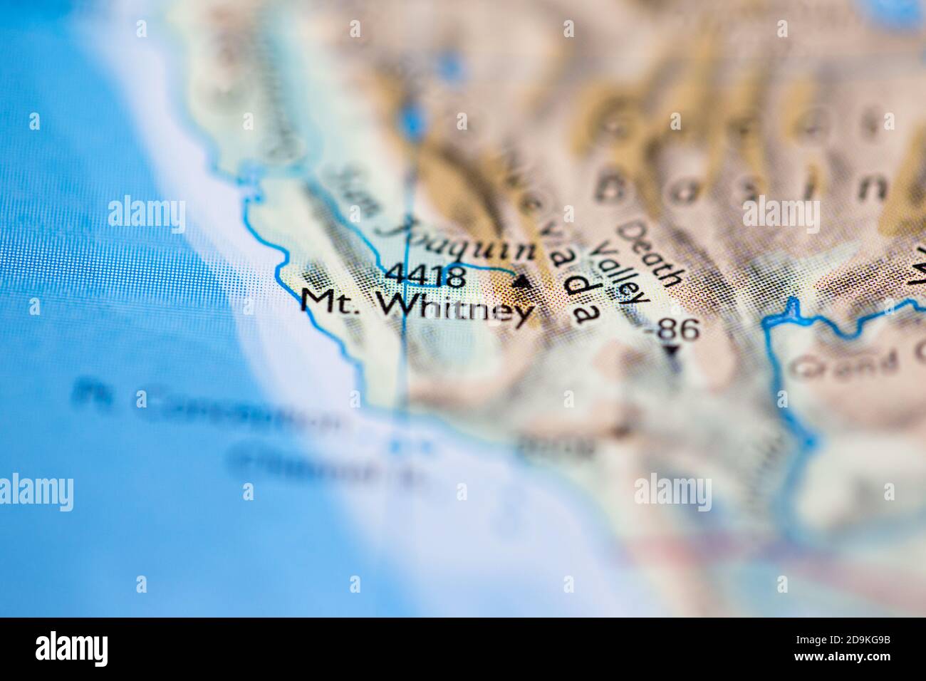 Mount Whitney Map Shallow Depth Of Field Focus On Geographical Map Location Of Mount Whitney In United States North America Continent On Atlas 2D9KG9B