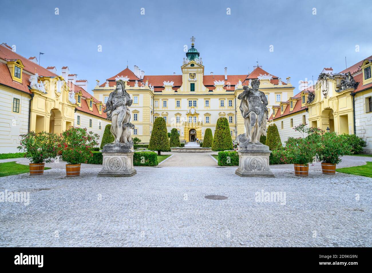 View of small garden in front of Valtice castle, UNESCO (Czech Republic) Stock Photo