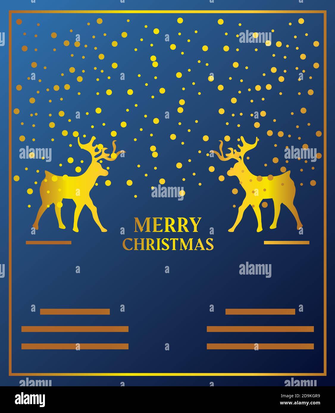 merry christmas, golden deers falling snow greeting card vector ...