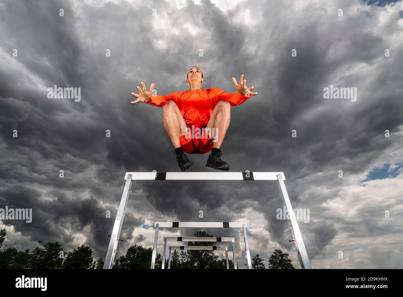 Man, 21 years, athletics, jumping strength training, Baden-Württemberg, Germany Stock Photo