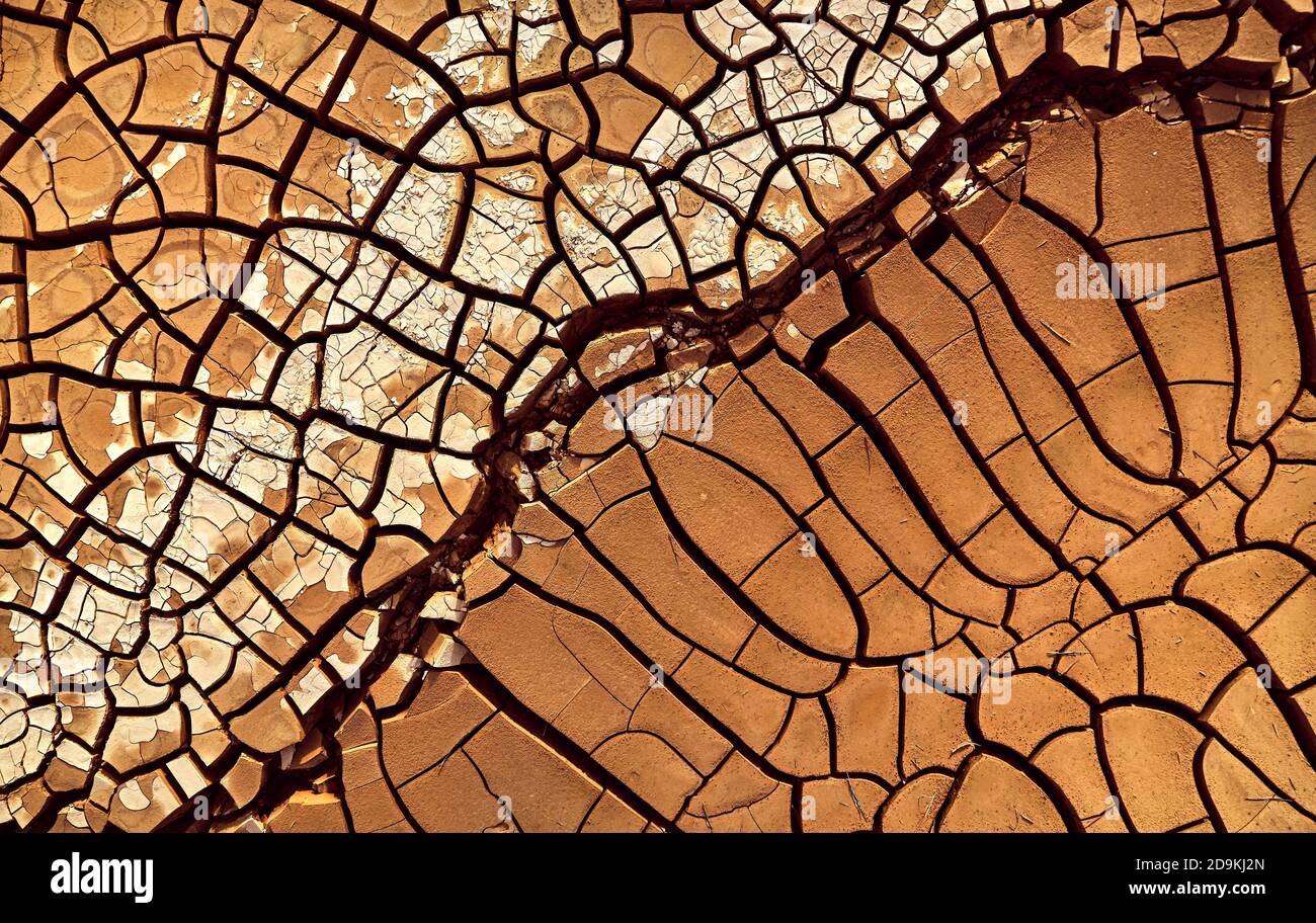 Desert. Aerial view of a beautiful cracks in the ground. texture, deep ...