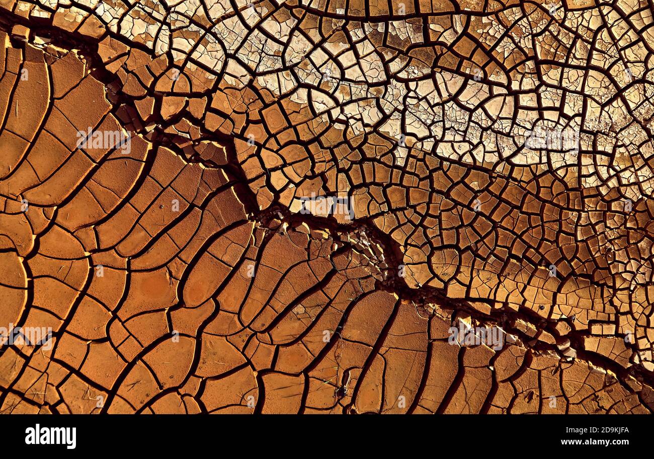 Desert. Aerial view of a beautiful cracks in the ground. texture, deep ...