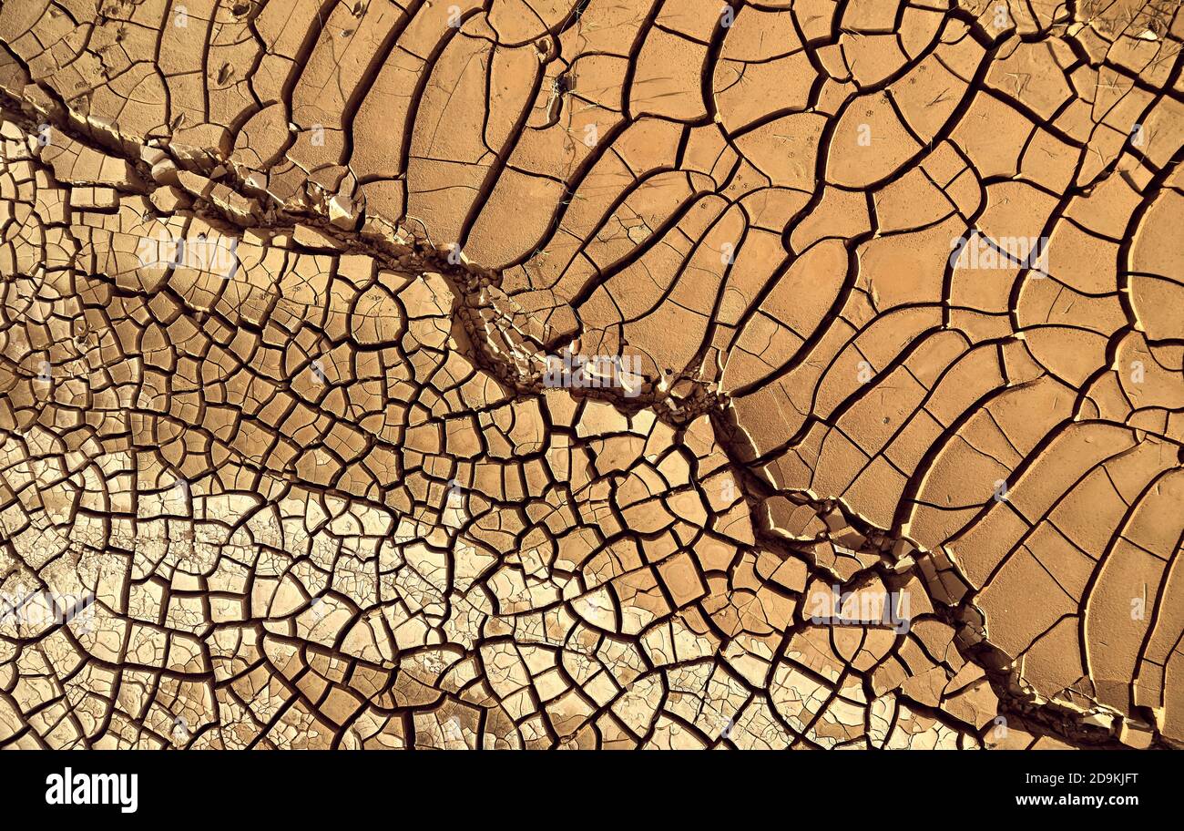 Desert. Aerial view of a beautiful cracks in the ground. texture, deep ...