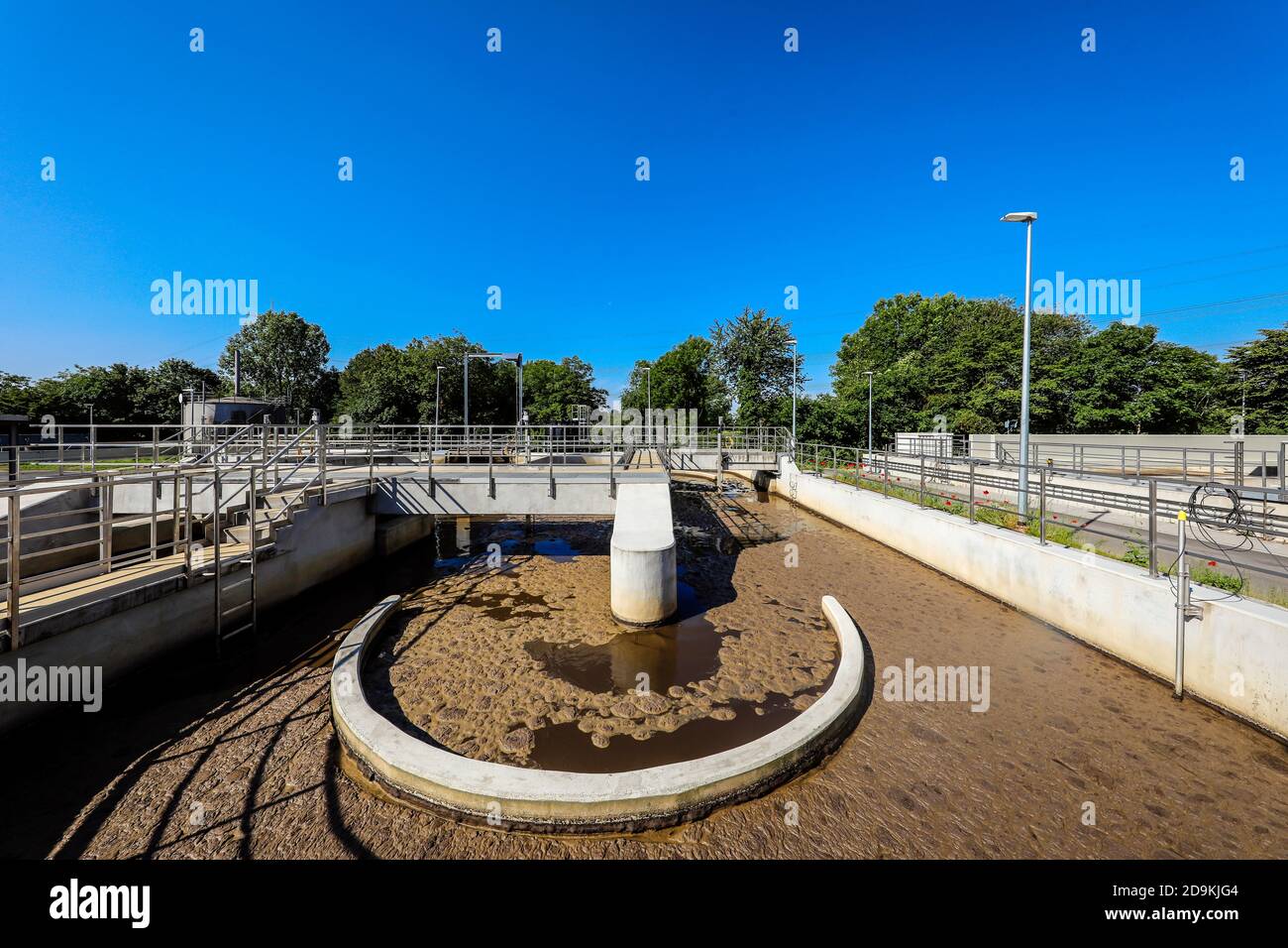 Wastewater treatment in the sewage treatment plant, Voerde, Lower Rhine, North Rhine-Westphalia, Germany Stock Photo
