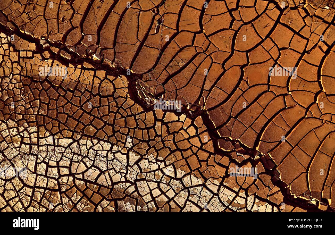 Desert. Aerial view of a beautiful cracks in the ground. texture, deep ...