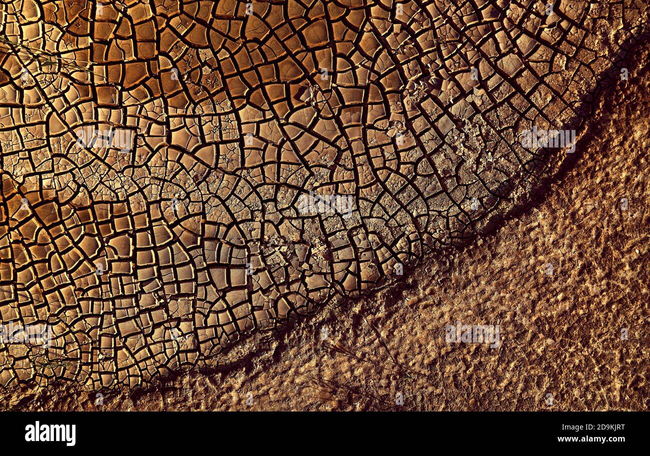 Desert. Aerial view of a beautiful cracks in the ground. texture, deep ...