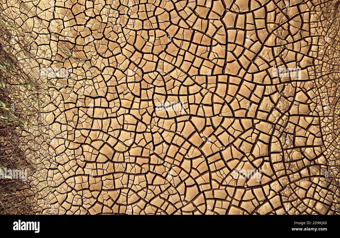 Desert. Aerial view of a beautiful cracks in the ground. texture, deep ...
