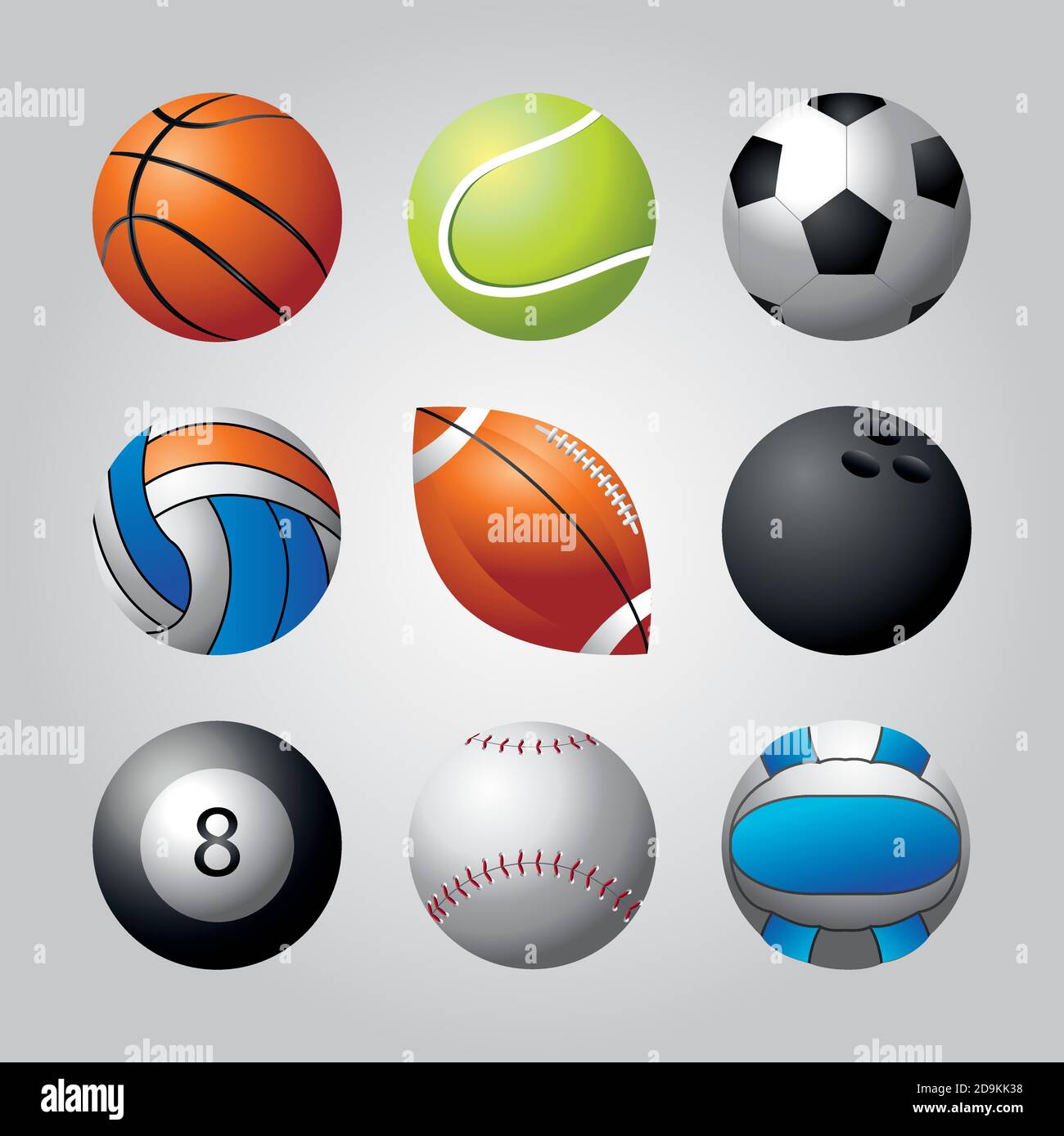 basketball, soccer, bowling balls sport equiment detailed design icons set  vector illustration Stock Vector Image & Art - Alamy