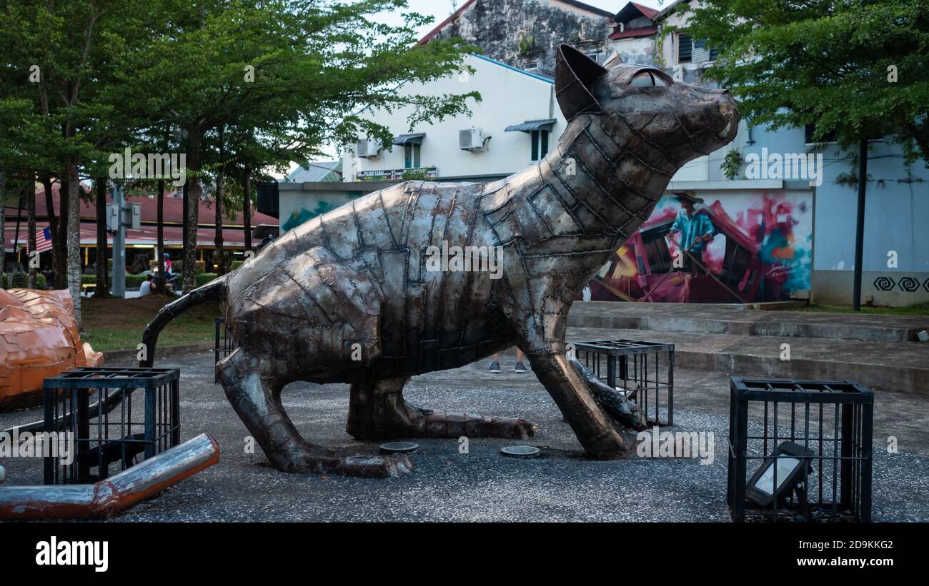 Exterior of the Cats monument in downtown Kuching, Malaysia. Due to