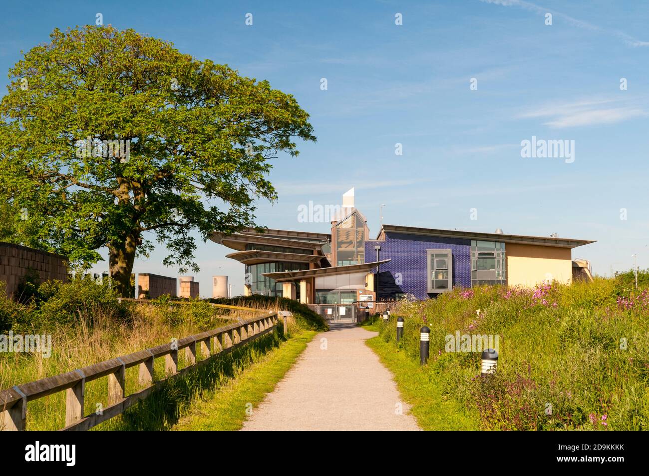 A view of the visitor centre at the RSPB Saltholme nature reserve near Stockton-on-Tees, Middlesbrough, North Yorkshire. May. Stock Photo