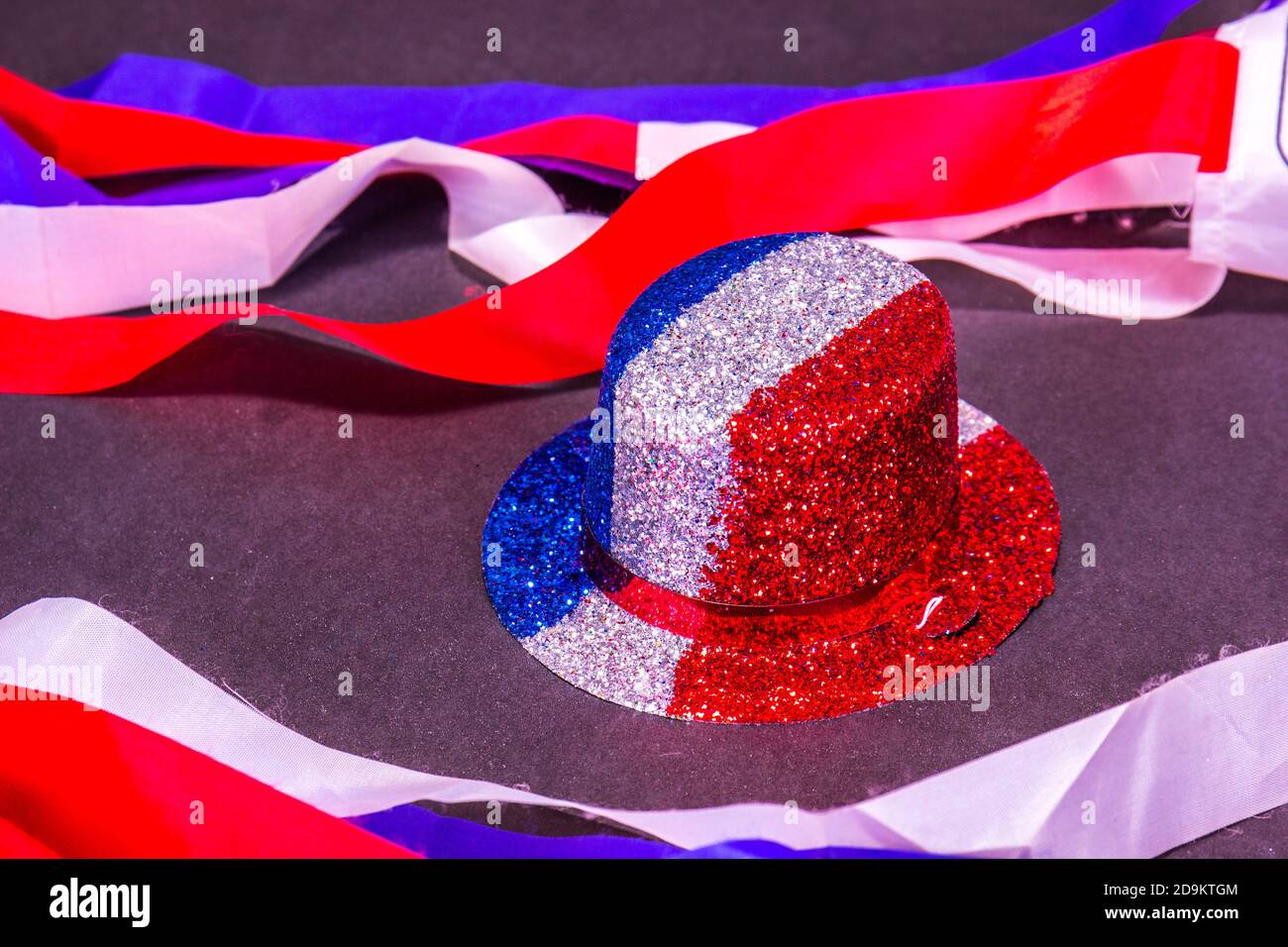 Patriotic Party Favor Top Hat With Red, White & Blue Ribbons Stock Photo