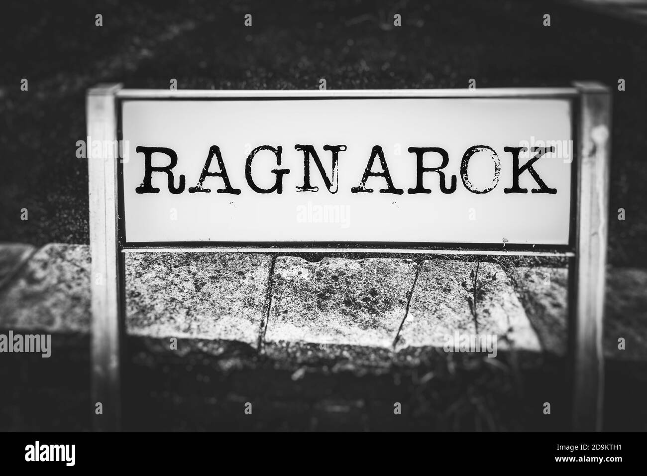Ragnarok on a road sign Stock Photo