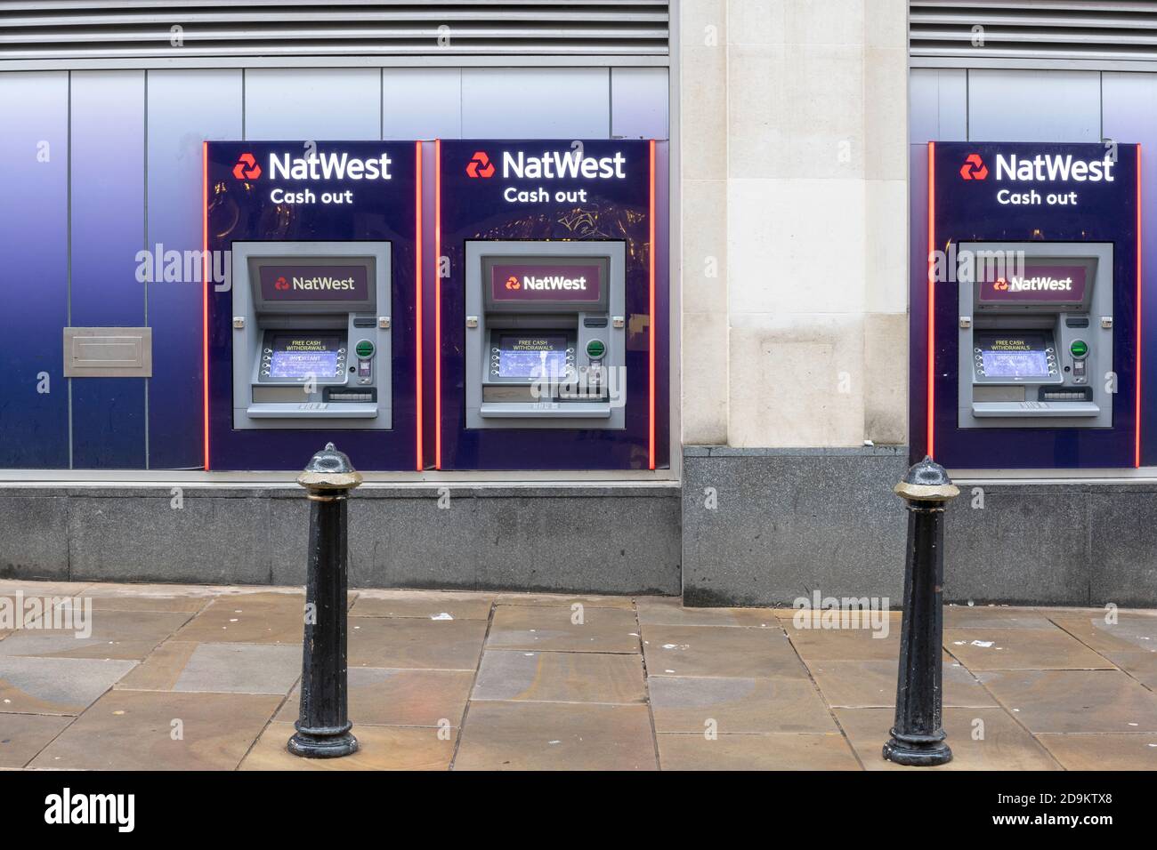 NatWest Bank ATM's - Cash Out Machines - Birmingham, England, UK. Stock Photo