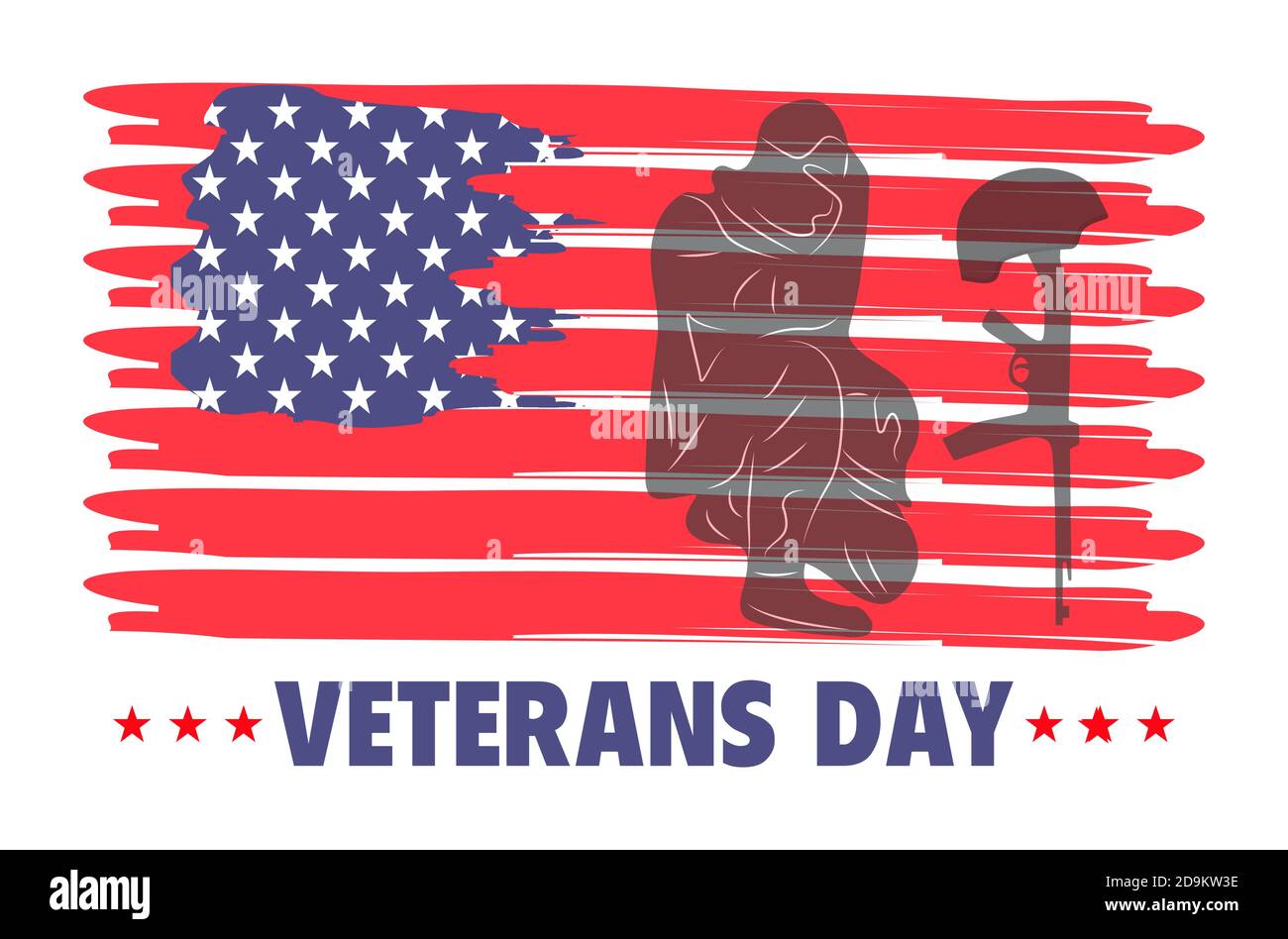 Veterans day concept vector. Military event is celebrated in 11th November in United States. Soldier grieves for a friend who died in the war. The hel Stock Vector