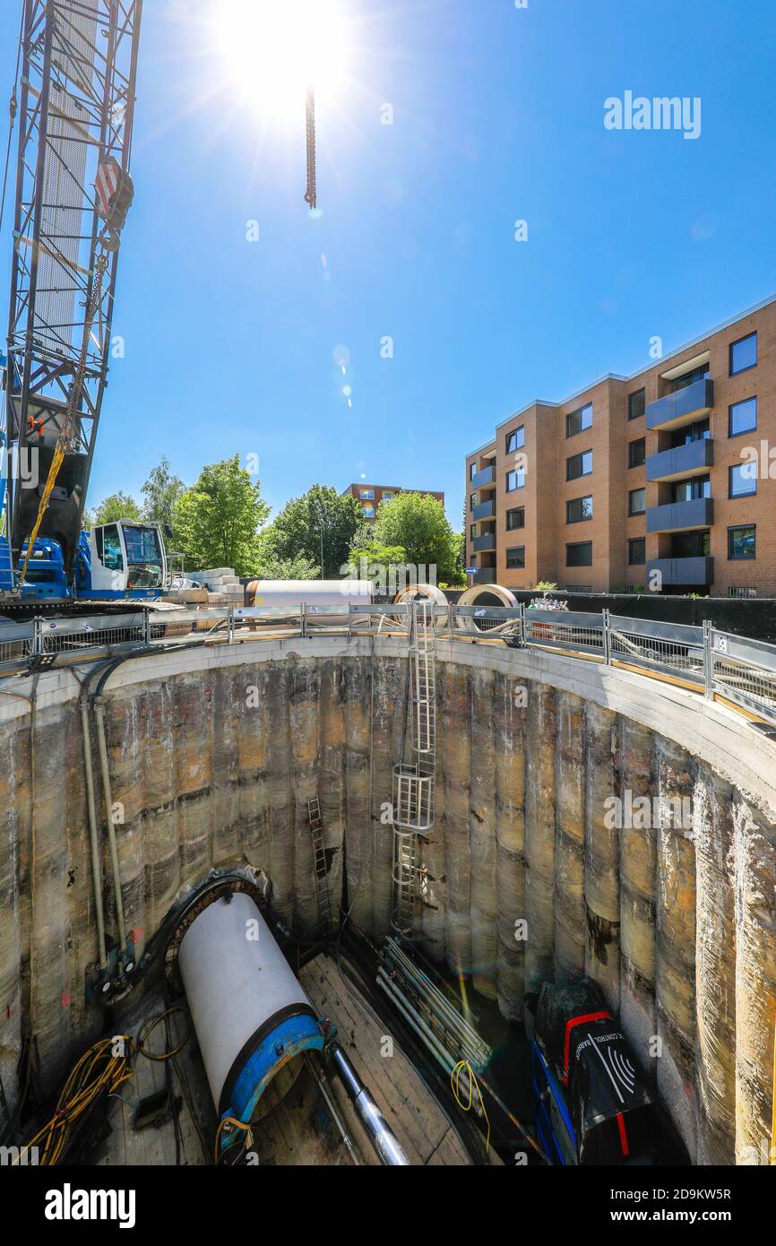New construction of the Berne sewer, tunneling in the shaft, the Berne belongs to the Emscher river system, was previously an open, above-ground wastewater sewer, Emscher conversion, Essen, Ruhr area, North Rhine-Westphalia, Germany Stock Photo