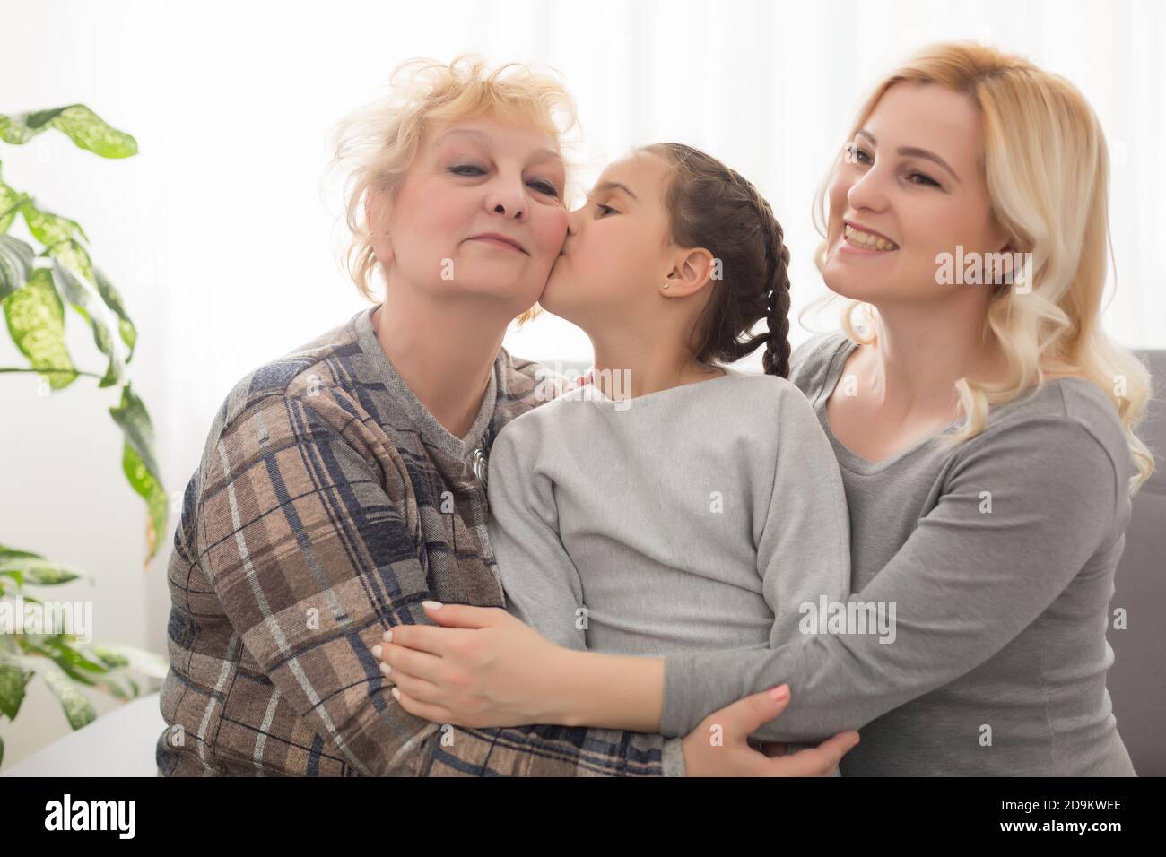 Their granny kissing on the cheek hires stock photography and images