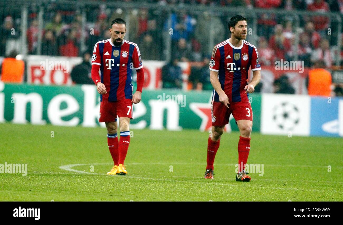 Franck Ribéry and Xabi Alonso of  Bayern Munich during the Champion  League  2014 - 2015 Bayern Munich - AS Roma ,Allianz Arena  on November 05 2014 in Munich ,Germany- Photo Laurent Lairys/ DPPI Stock Photo