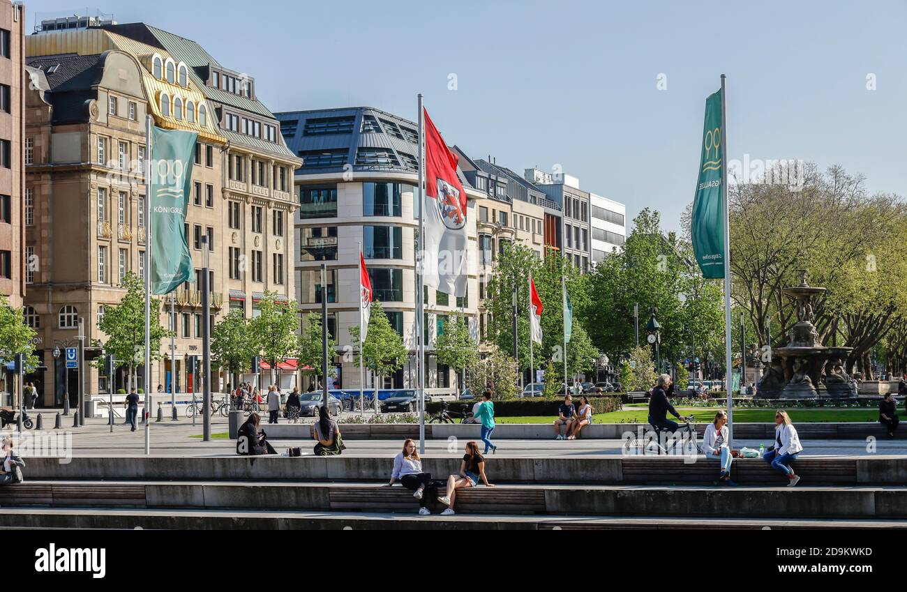 Duesseldorf, North Rhine-Westphalia, Germany, Koenigsalle, shopping street with few people in times of the corona pandemic with no contact. Stock Photo