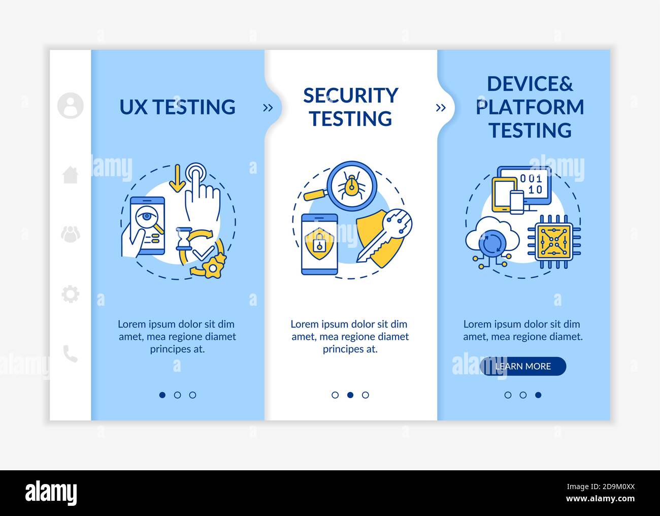 App testing components onboarding vector template Stock Vector
