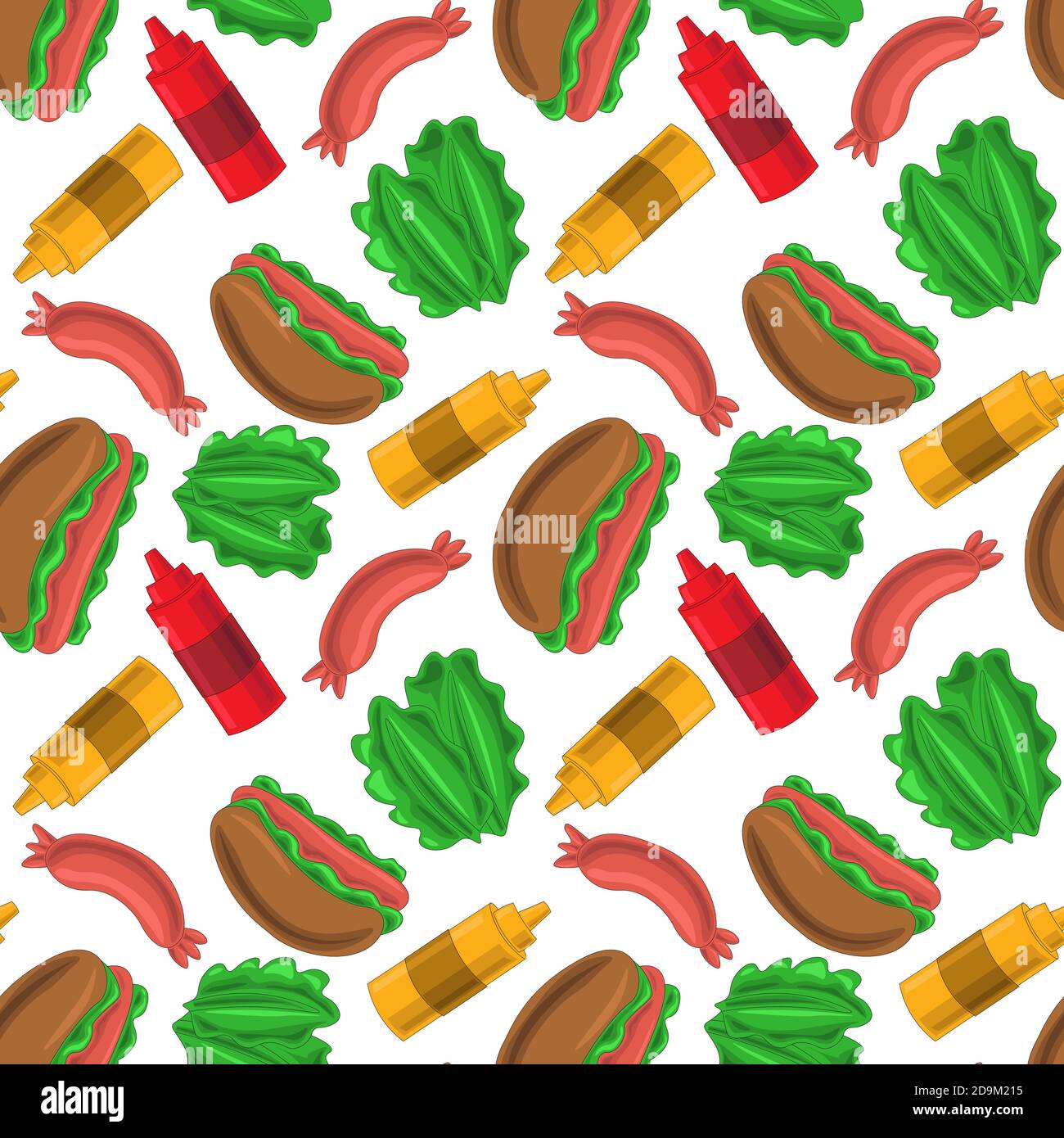 Seamless vector pattern with hot dog ingredients Stock Vector