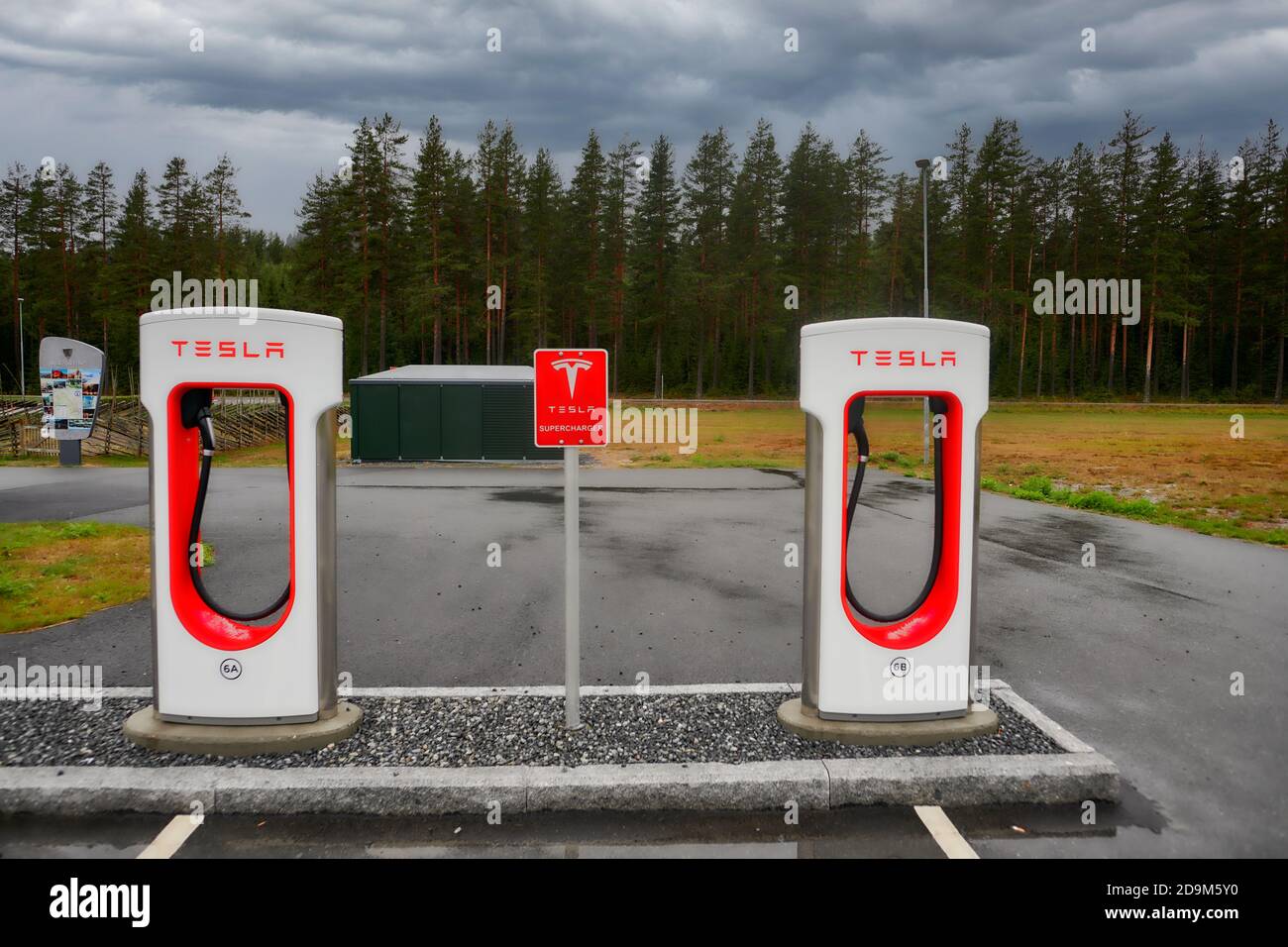 Tesla Supercharger in Nes i Ådal Stock Photo