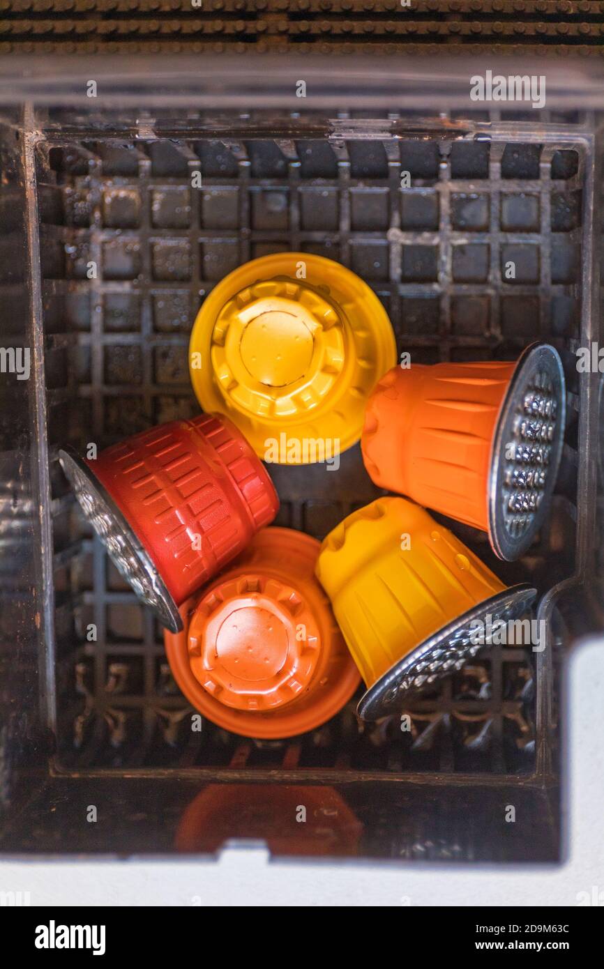 Used Capsule Pods in Coffee Machine Tray Recycling Stock Photo Alamy