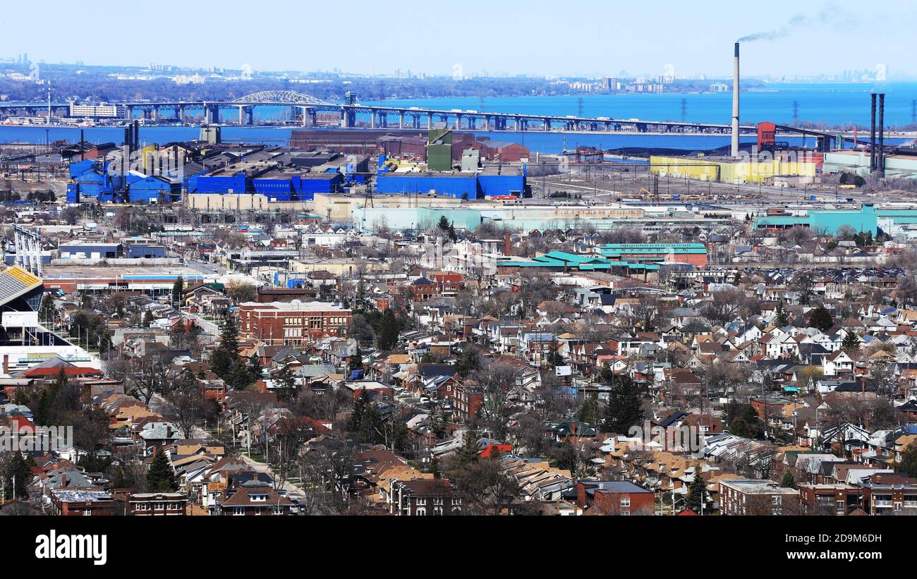 An aerial view of Hamilton harbor and Burlington skyway Stock Photo