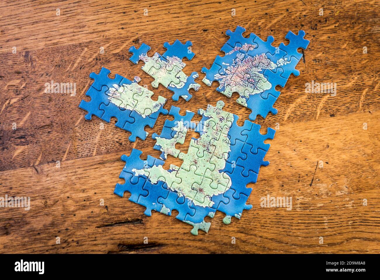 Jigsaw map of UK with separation of England, Scotland, Wales & Ireland Stock Photo