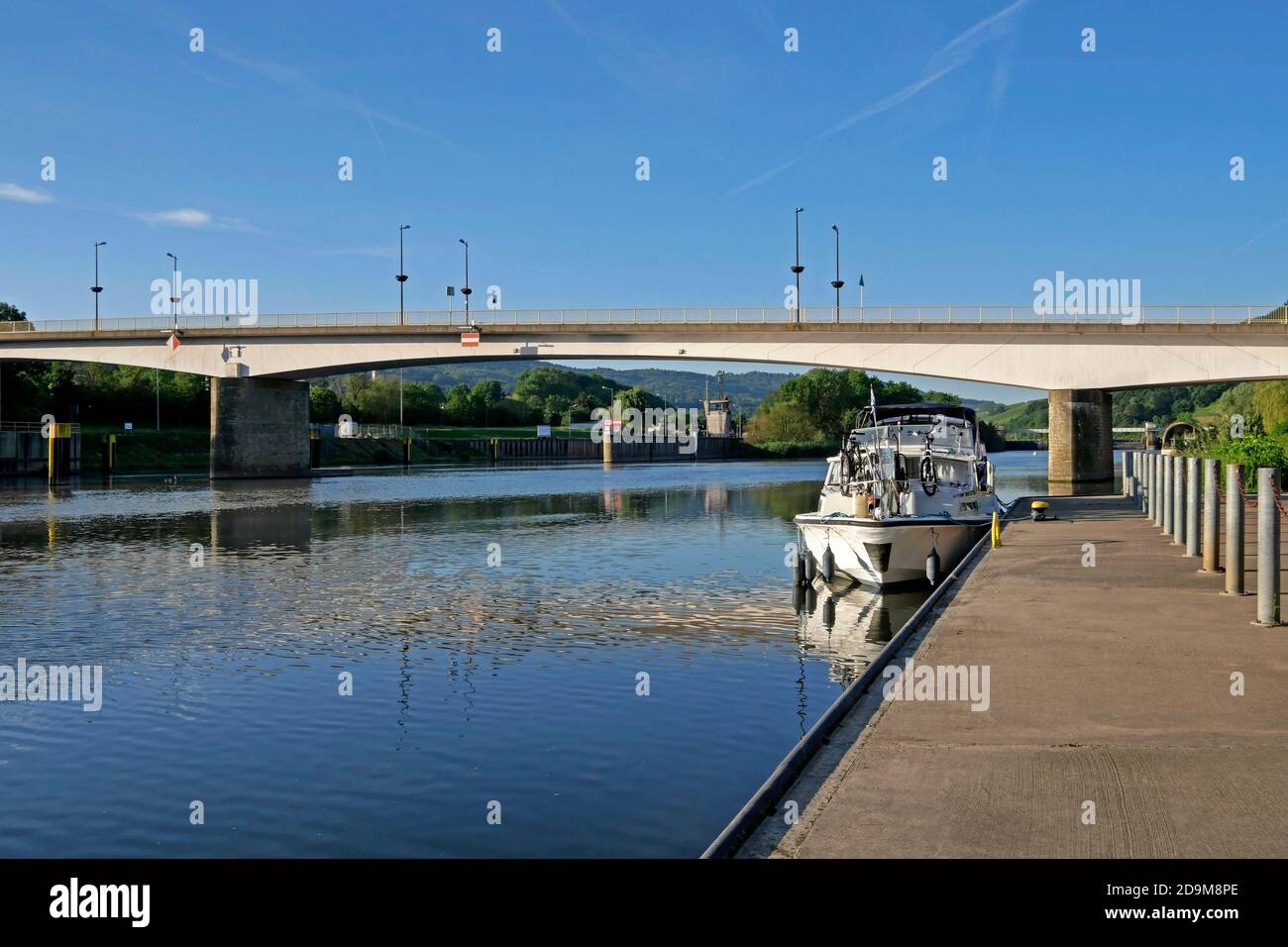 Europe bridge to Perl, Germany in Schengen, Upper Moselle, Canton Remich, Grand Duchy of Luxembourg Stock Photo