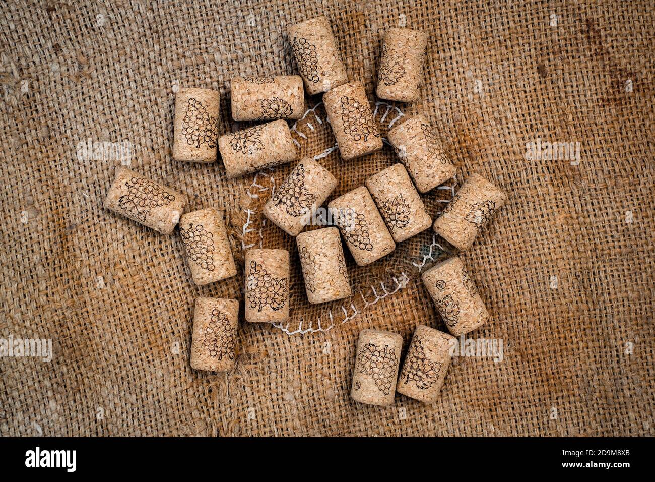 wine corks on jute sack Stock Photo Alamy