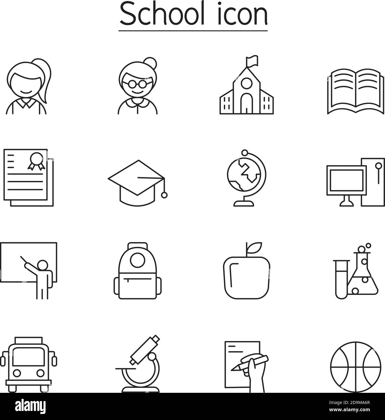 School & Education icon set in thin line style Stock Vector
