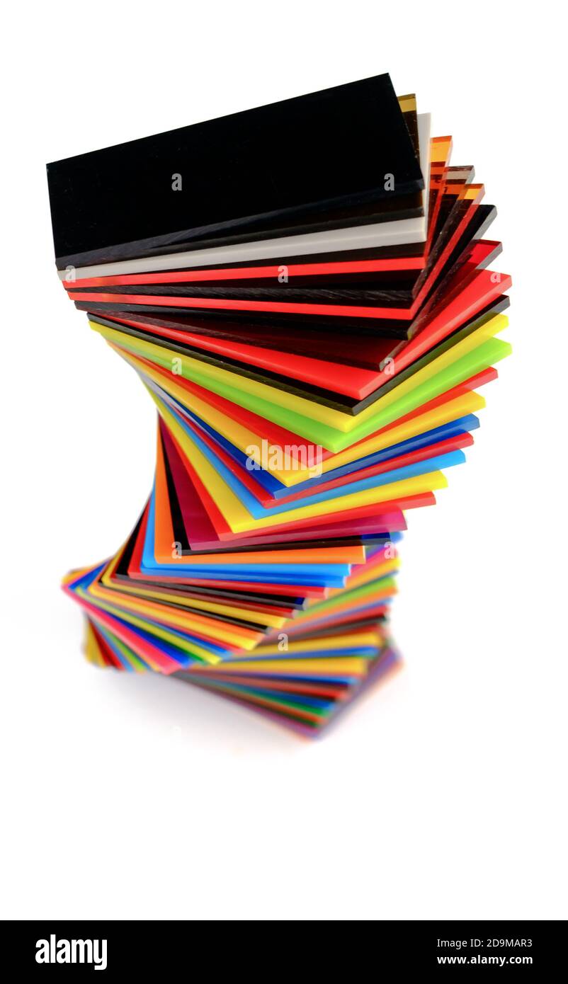 spiral Stack of different colours Cast Acrylic Sheet on white ...