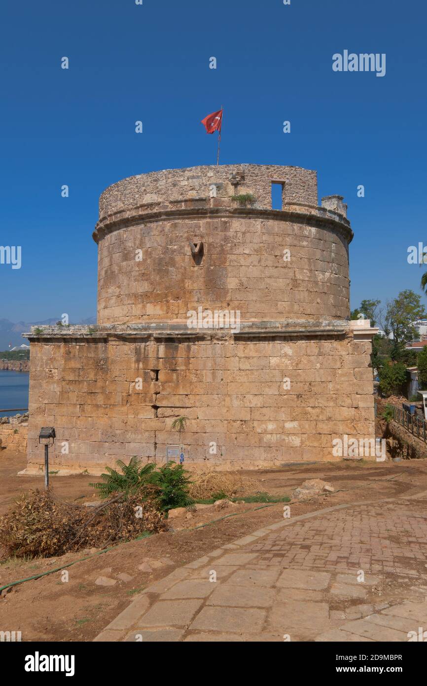 Hidirlik Tower, Roman fortification of the 2nd century in Antalya old town, Turkey Stock Photo