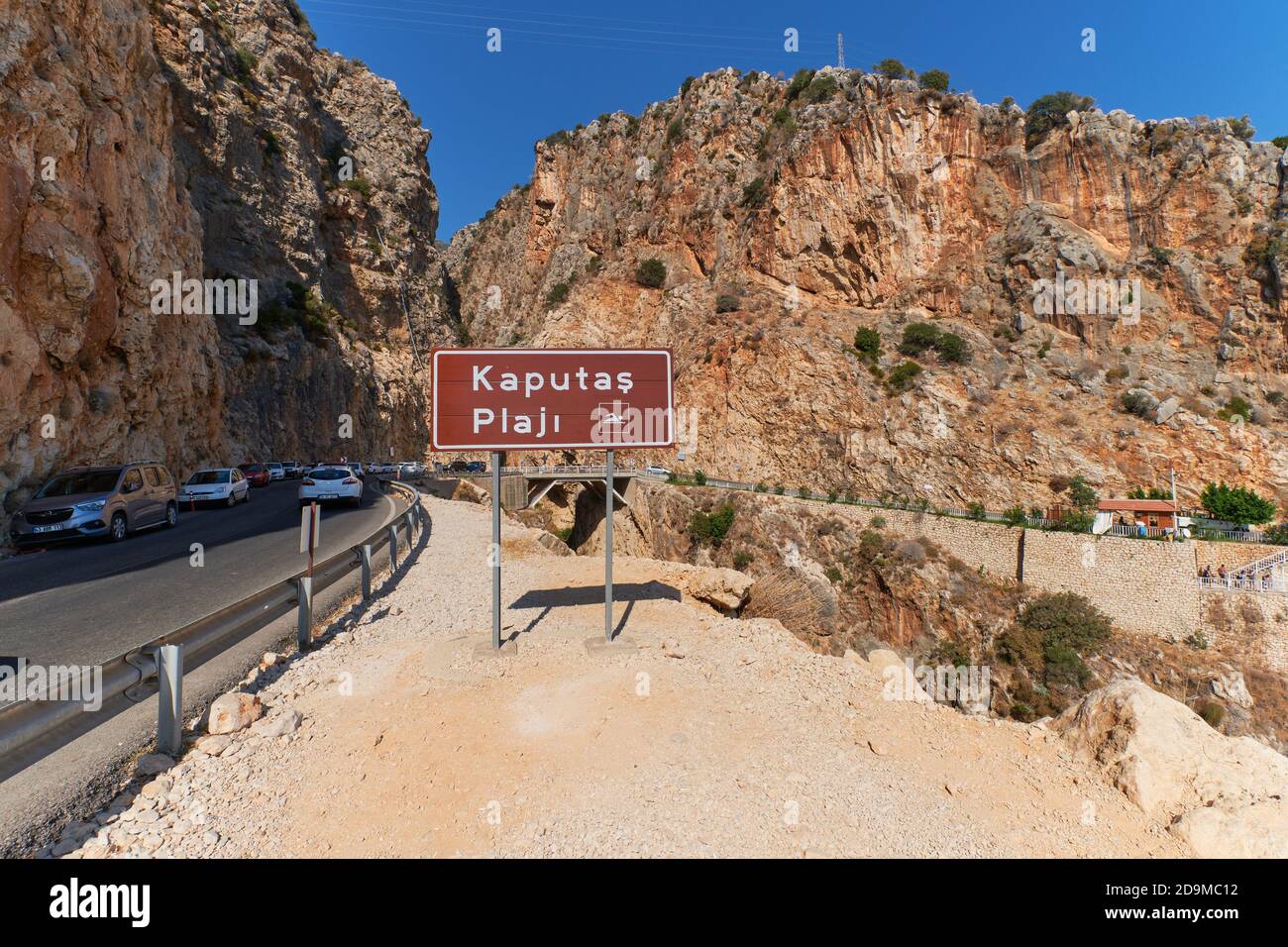 Road sign near the gorge and Kaputas beach, Turkey Stock Photo