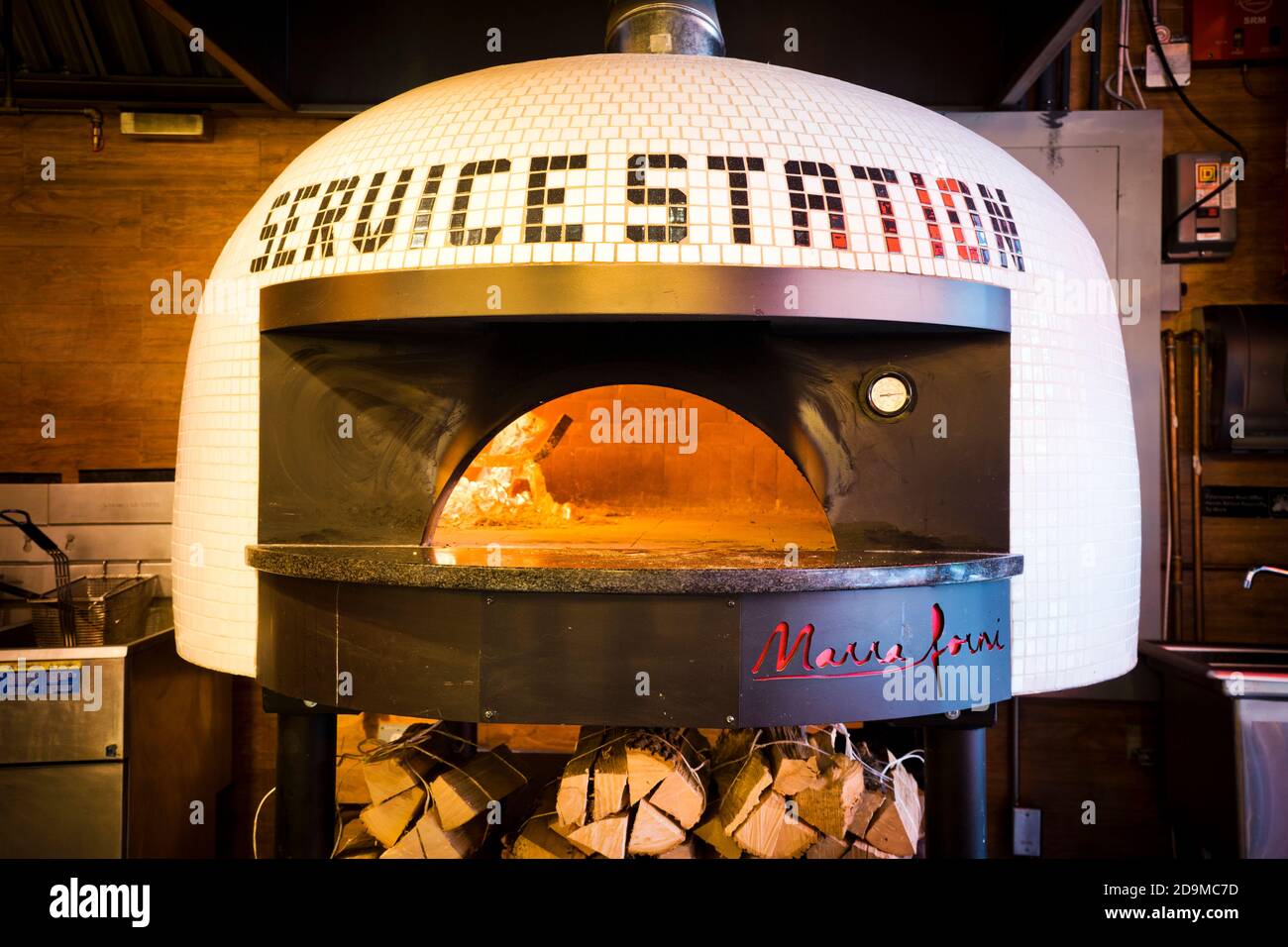 Pizza Oven at Service Station Restaurant in New York City Stock Photo