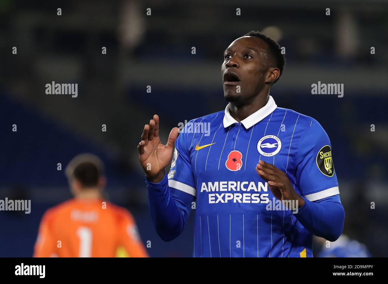 Brighton and Hove Albion's Danny Welbeck reacts during the Premier