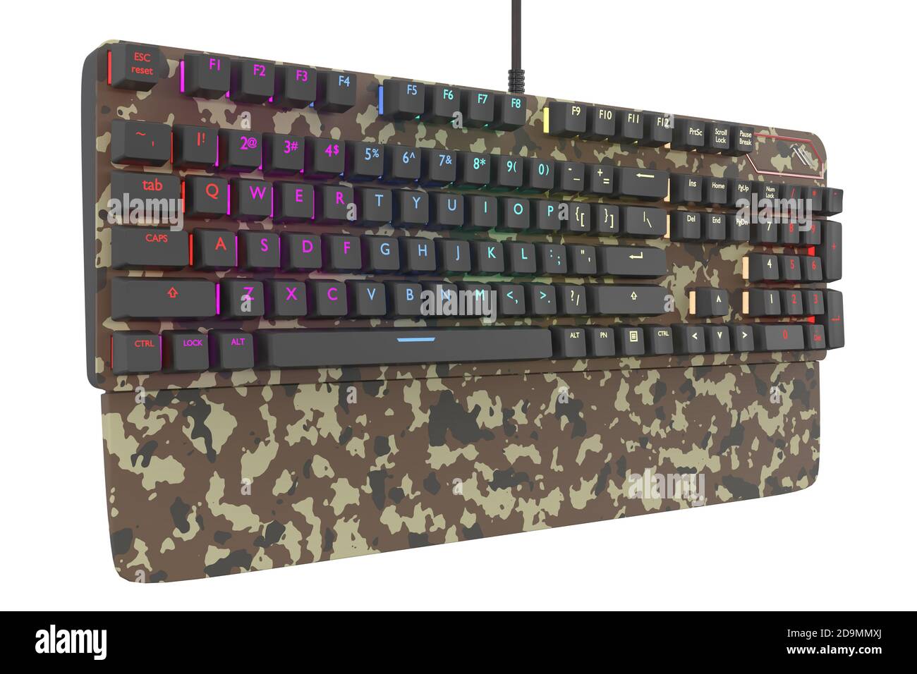 Camouflage colored computer keyboard with rgb color isolated on white Stock Photo