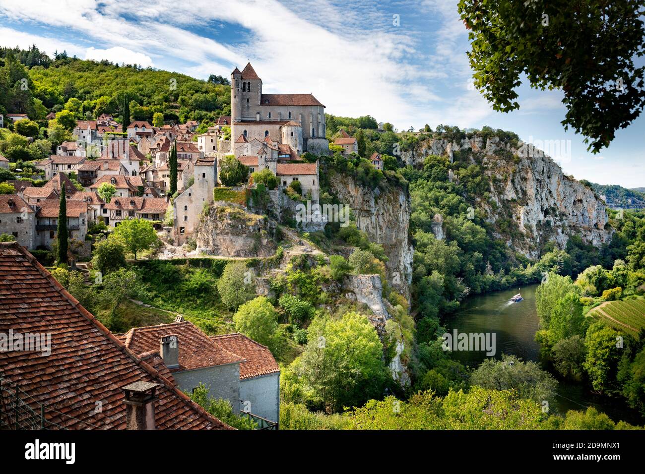 St Cirq Lapopie, poised over the River Lot, was justifiably voted one of the 'most beautiful villages of France'. It is very popular with visitors. Stock Photo