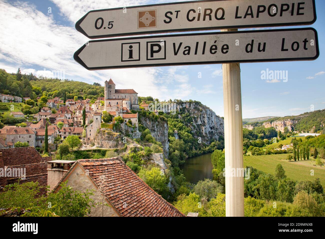 St Cirq Lapopie, poised over the River Lot, was justifiably voted one of the 'most beautiful villages of France'. It is very popular with visitors. Stock Photo
