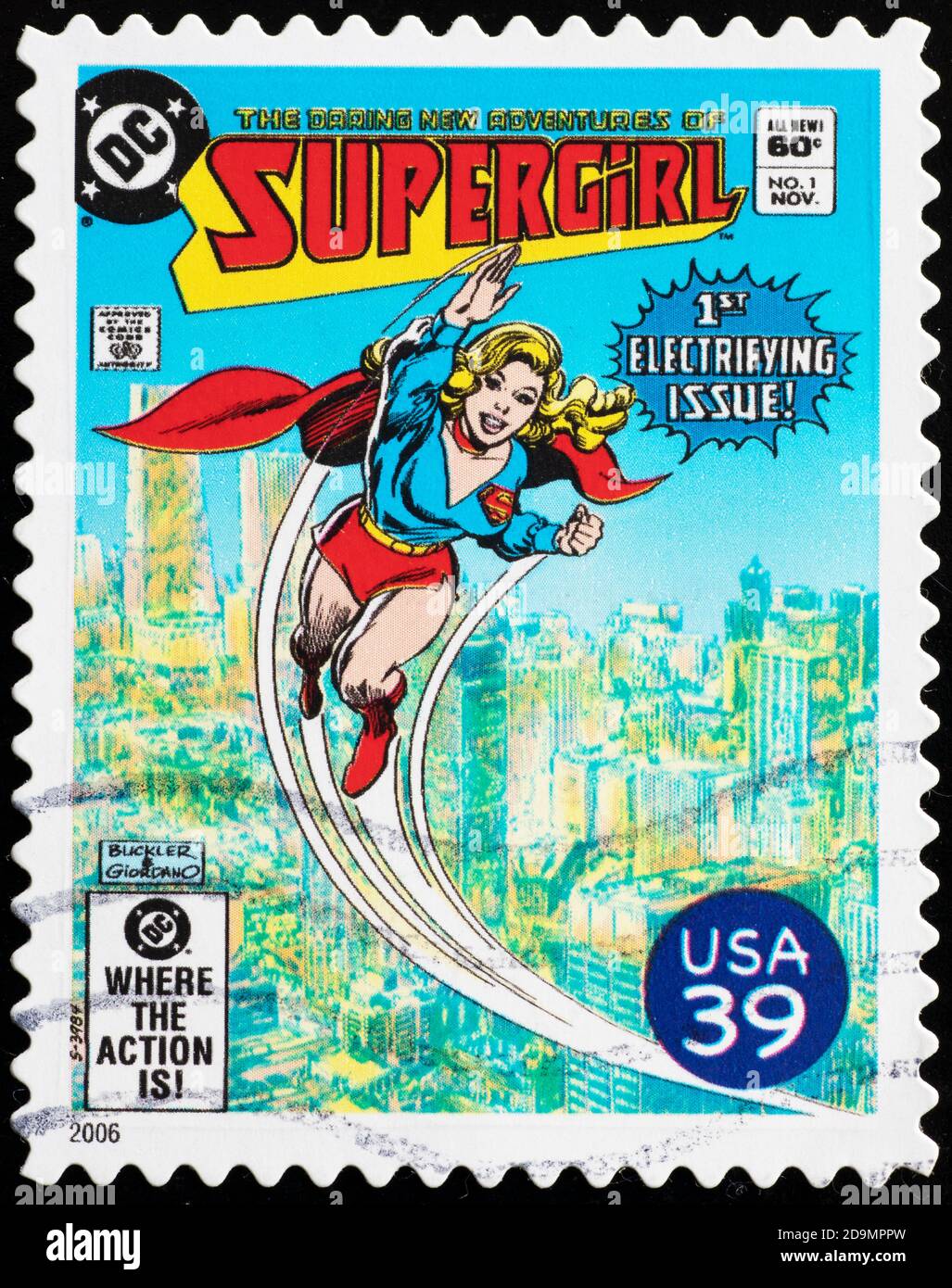 Cover of Supergirl magazine on american stamp Stock Photo