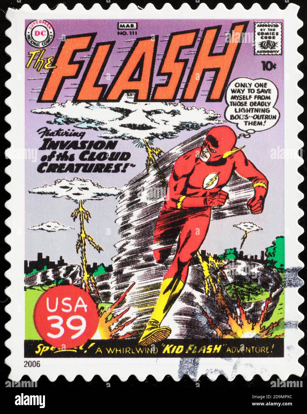 Cover of The Flash magazine on american stamp Stock Photo