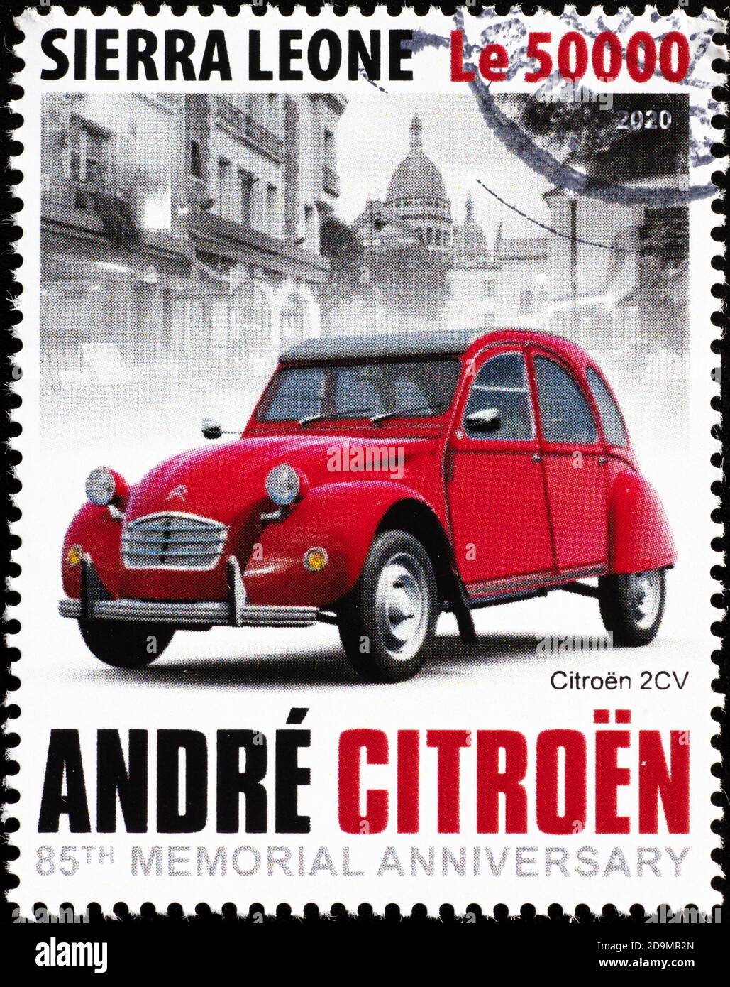 Famous Citroen 2CV on postage stamp Stock Photo