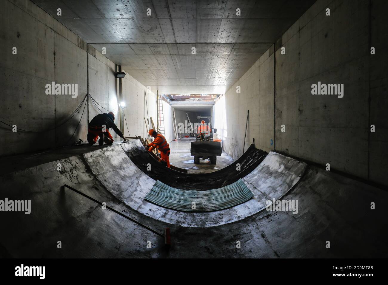 New construction of the Berne sewer, inlet channel to a rain overflow basin, the Berne belongs to the Emscher river system, was previously an open, above-ground wastewater sewer, Emscher conversion, Essen, Ruhr area, North Rhine-Westphalia, Germany Stock Photo