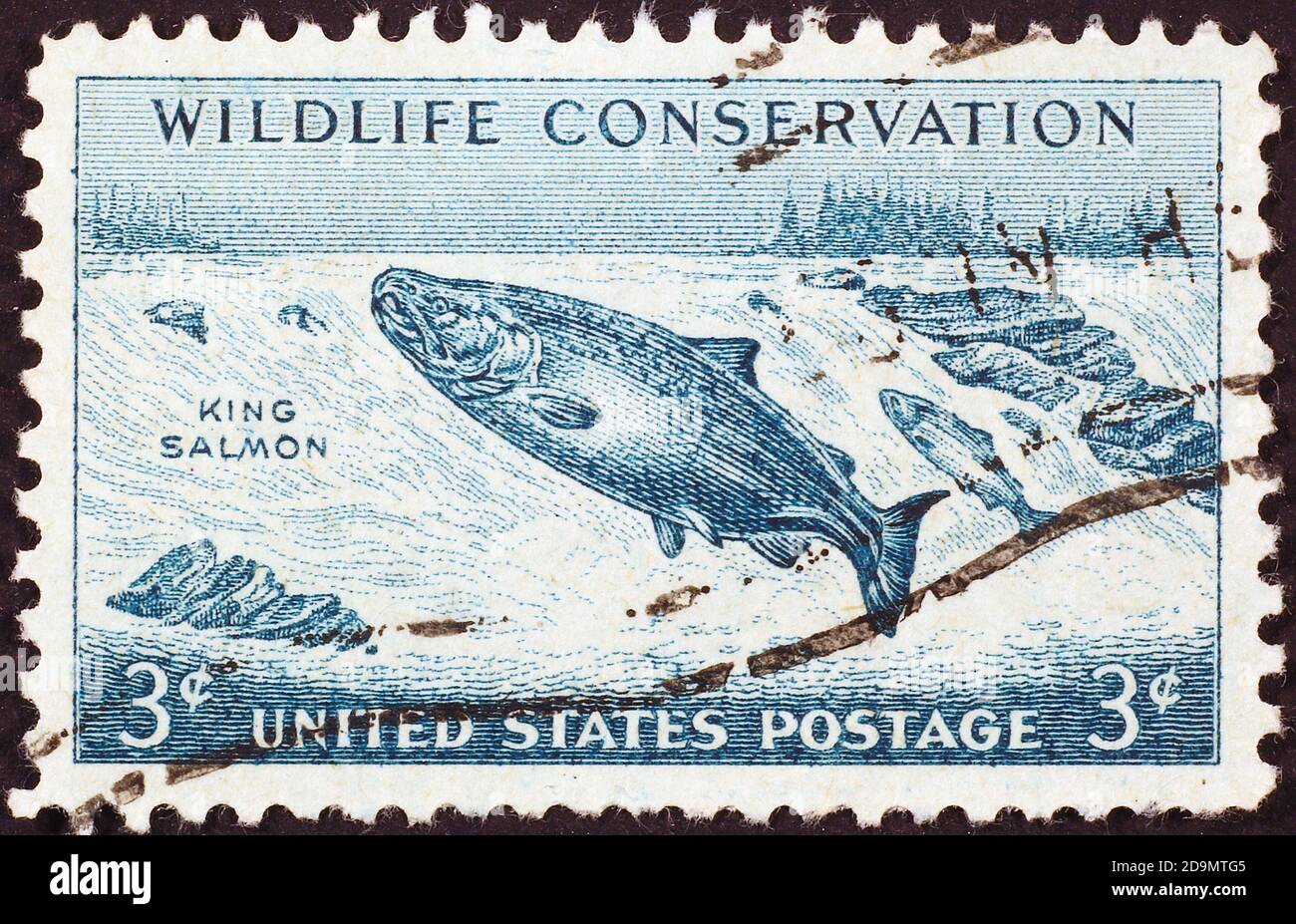 King salmon on old stamp of 1956 Stock Photo Alamy